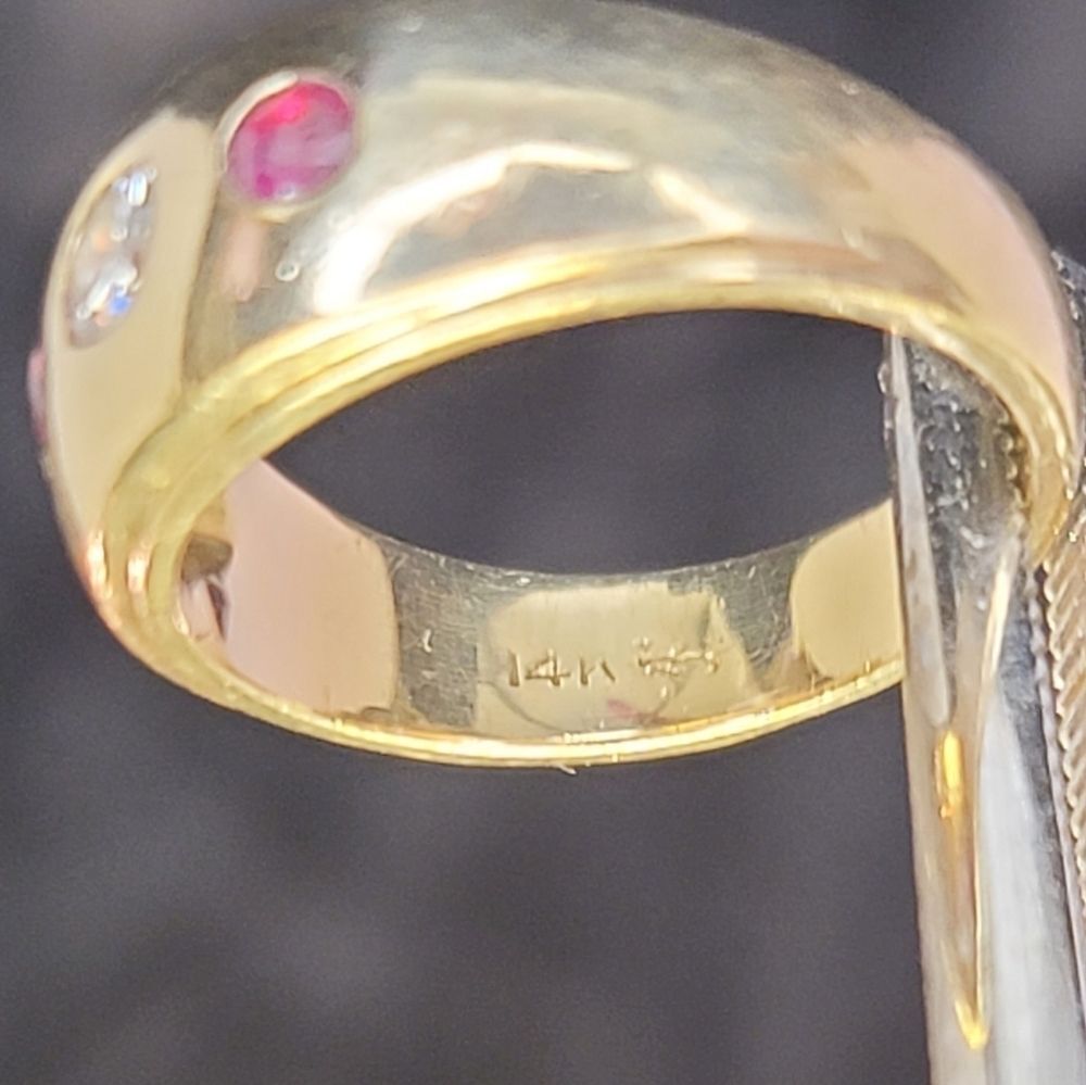 Marked ~ 14k GOLD ~ Natural Diamond 💎 & 2 Nice (Natural ?) Rubies ~ 5 grams Tot - Picture 6 of 16
